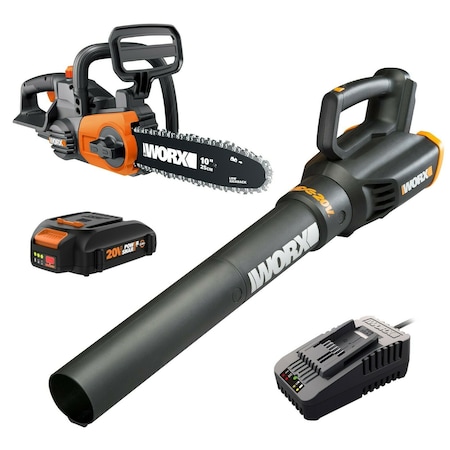 Worx Power Share 20V 10 in. Chainsaw and Turbine Blower Combo, Battery and Charger Included WG915